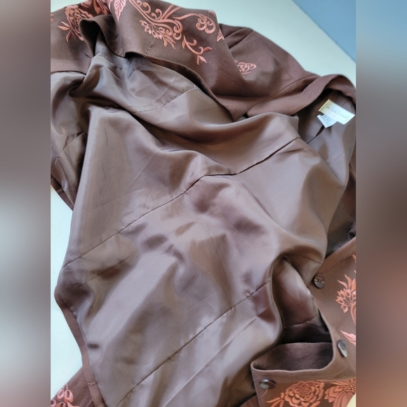 Victor Costa Women's Linen Blend Floral Embroidered Brown Blaze L - Picture 5 of 12